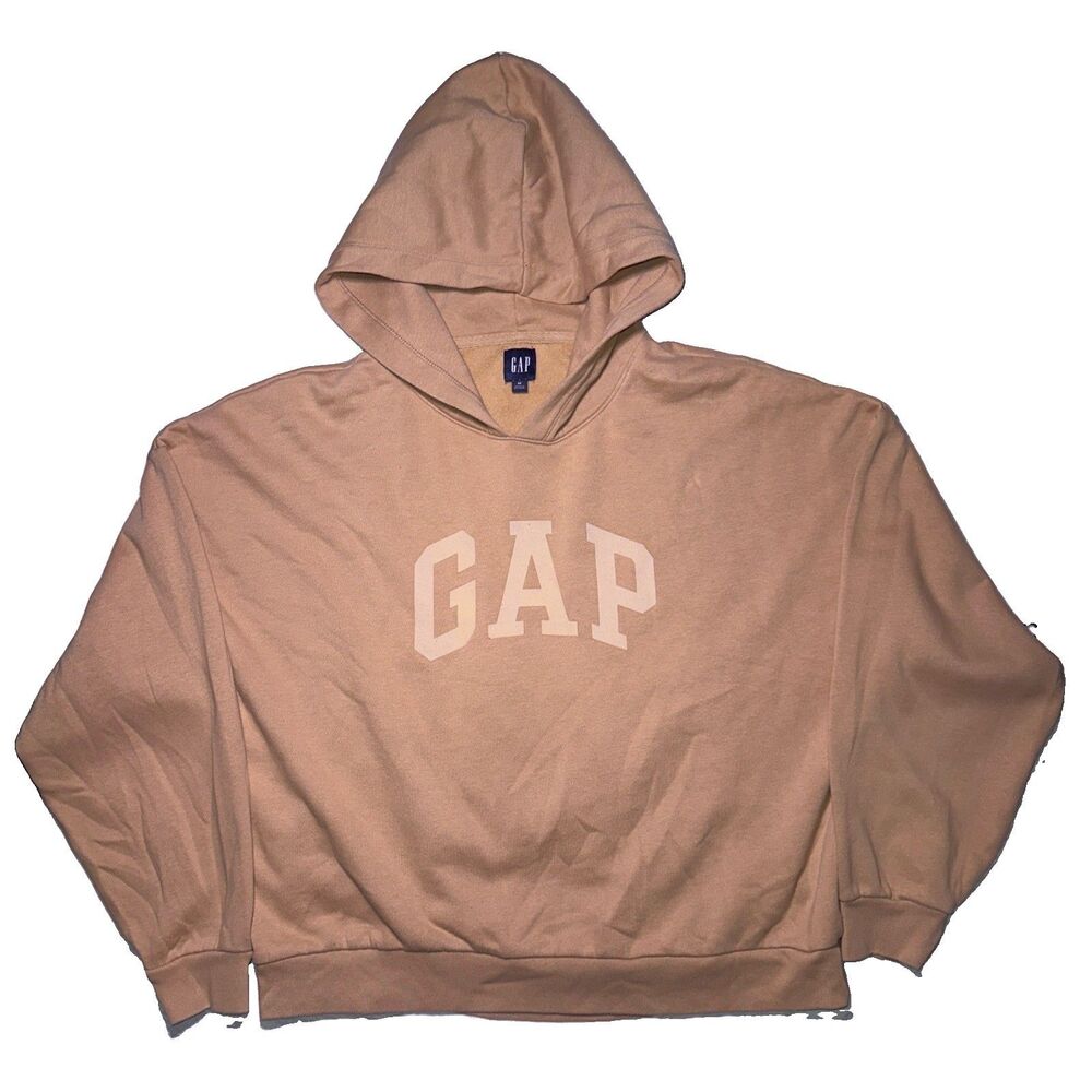 GAP Relaxed Soft Crop Logo Hoodie Beige/Tan Size medium